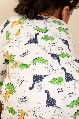 Dar Kalıp Dinozor Desenli Elyaf Dolgulu Mavi Sarı Yeşil Çocuk 2.0 Tog Uyku Tulumu - Sarı Mavi Yeşil - 4