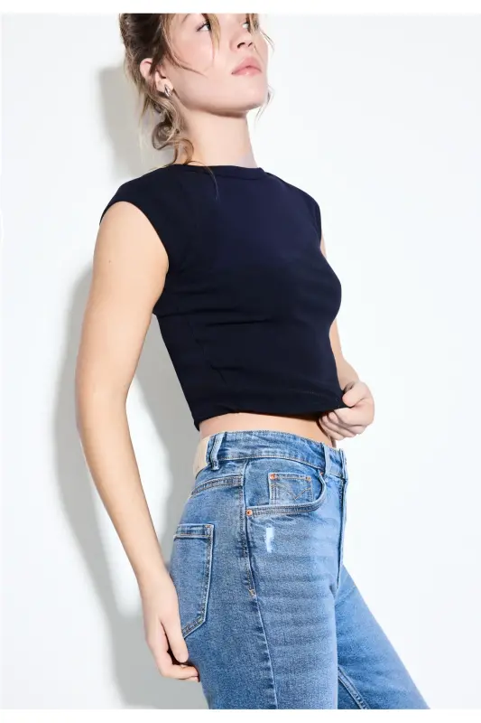 1465 Mom Fit Dar Kesim Jean - Orta açık mavi denim - 1
