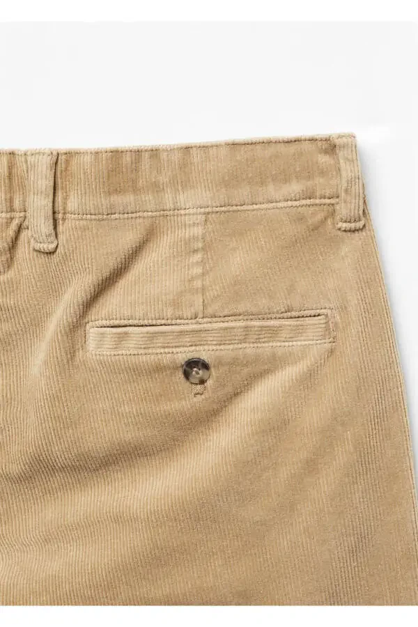 Dar Kesim Crop Fitilli Kadife Pantolon-Bej - 6