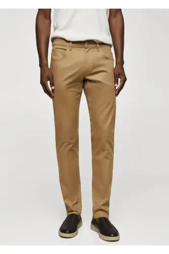 Dar Kesim Denim Görünümlü Serj Pantolon - Kahverengi - 1