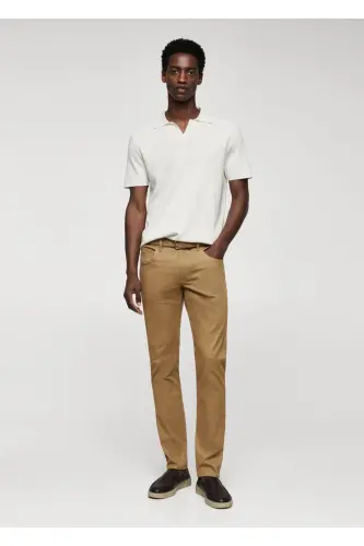 Dar Kesim Denim Görünümlü Serj Pantolon - Kahverengi - MANGO MAN (1)