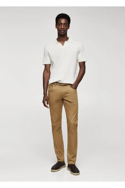 Dar Kesim Denim Görünümlü Serj Pantolon - Kahverengi - 2