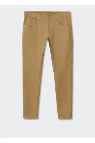 Dar Kesim Denim Görünümlü Serj Pantolon - Kahverengi - 3