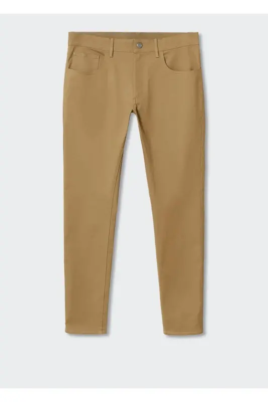 Dar Kesim Denim Görünümlü Serj Pantolon - Kahverengi - 3