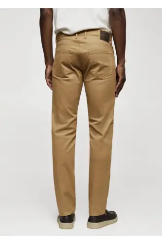 Dar Kesim Denim Görünümlü Serj Pantolon - Kahverengi - 4