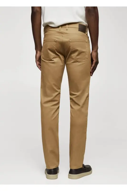Dar Kesim Denim Görünümlü Serj Pantolon - Kahverengi - 4