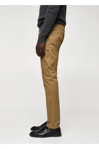 Dar Kesim Denim Görünümlü Serj Pantolon - Kahverengi - 5