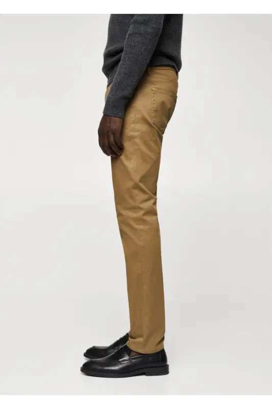 Dar Kesim Denim Görünümlü Serj Pantolon - Kahverengi - 5