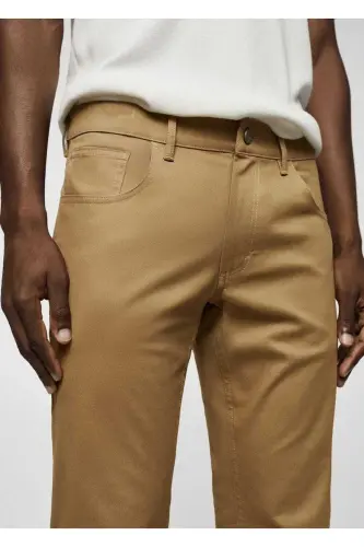 Dar Kesim Denim Görünümlü Serj Pantolon - Kahverengi - 7