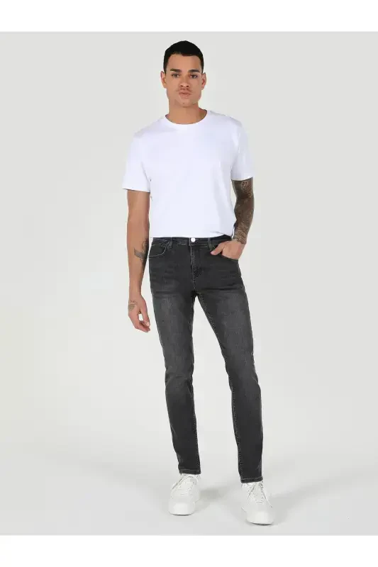 Slim Fit Düşük Bel Dar Paça Erkek İndigo Jean Pantolon - 1