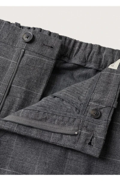 Dar Kesim Kareli Pamuklu Pantolon - 7