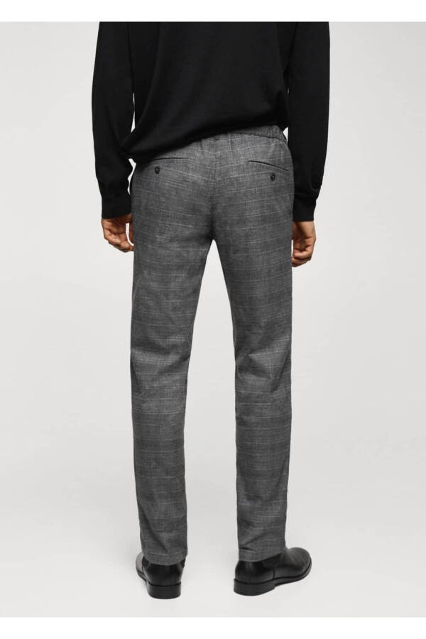 Dar Kesim Kareli Pamuklu Pantolon - 4