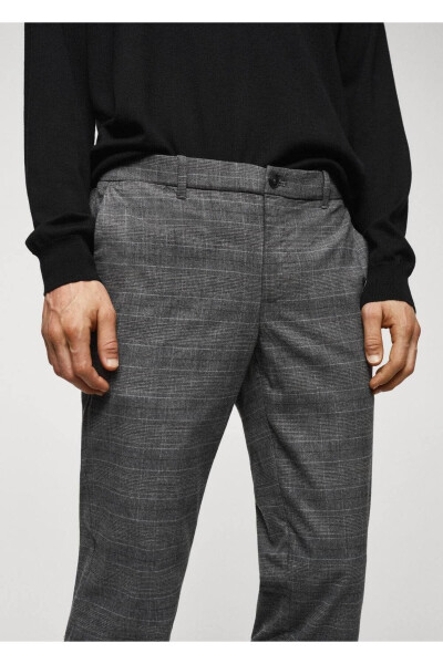 Dar Kesim Kareli Pamuklu Pantolon - 5