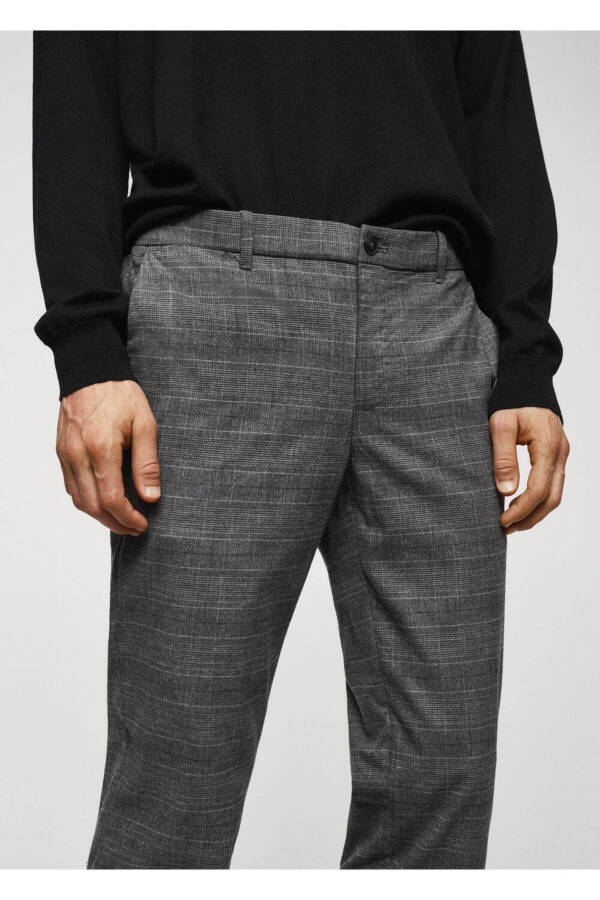 Dar Kesim Kareli Pamuklu Pantolon - 5