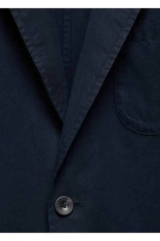 Dar kesim keten-pamuk karışımlı blazer ceket - Lacivert - 7