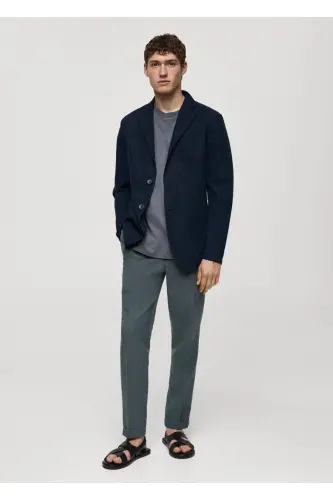 Dar kesim keten-pamuk karışımlı blazer ceket - Lacivert - MANGO MAN (1)