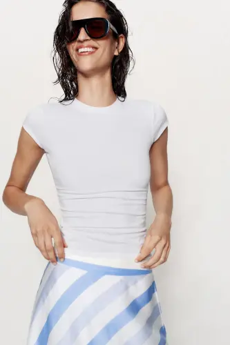 DAR KESİM KISA KOLLU T-SHIRT-Beyaz - 2