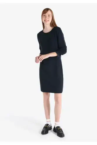 Dar Kesim Lacivert Kadın Elbise - 1