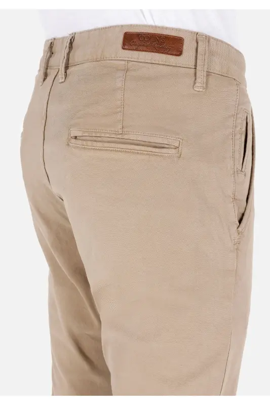 Slim Fit Orta Bel Düz Paça Erkek Bej Astarsız Pantolon - SARI - 6
