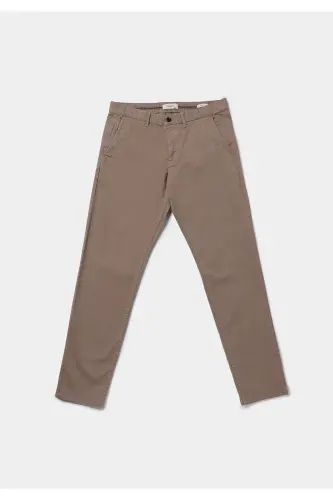 Slim Fit Orta Bel Düz Paça Erkek Bej Astarsız Pantolon - SARI - 7