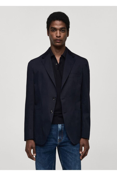 Dar kesim pamuklu blazer ceket-Lacivert - 1