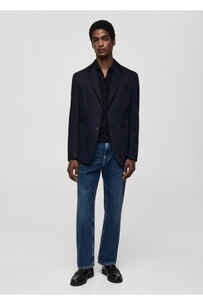 Dar kesim pamuklu blazer ceket-Lacivert - 2