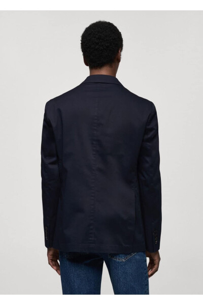 Dar kesim pamuklu blazer ceket-Lacivert - 4