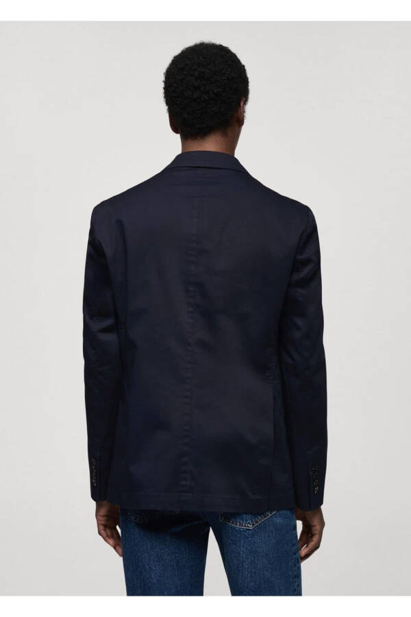 Dar kesim pamuklu blazer ceket-Lacivert - 4