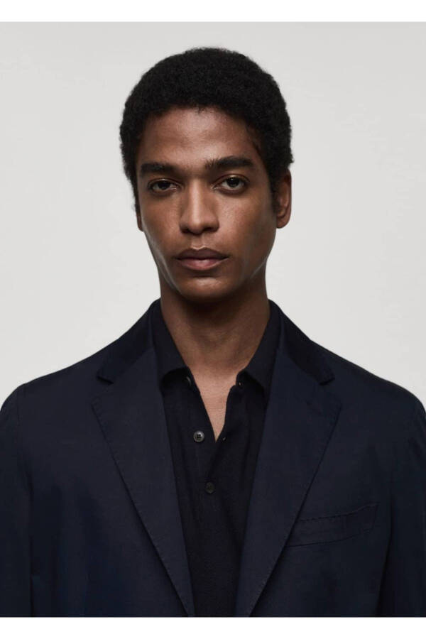 Dar kesim pamuklu blazer ceket-Lacivert - 6