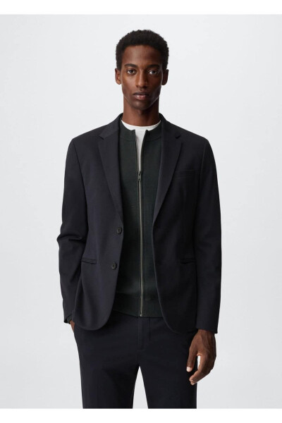Dar Kesim Pamuklu Blazer Ceket - Lacivert - MANGO MAN