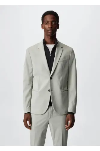 Dar Kesim Pamuklu Blazer Ceket - Buz Grisi - 1