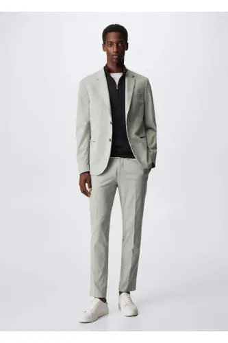 Dar Kesim Pamuklu Blazer Ceket - Buz Grisi - MANGO MAN (1)