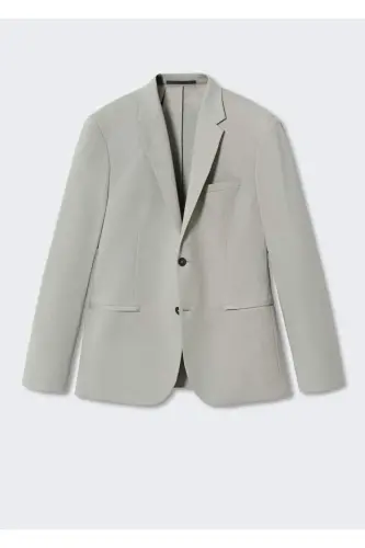 Dar Kesim Pamuklu Blazer Ceket - Buz Grisi - 3