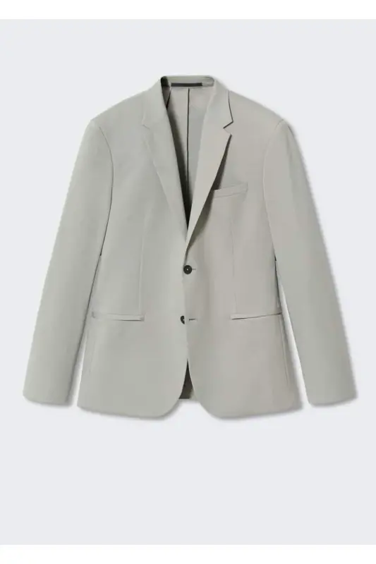 Dar Kesim Pamuklu Blazer Ceket - Buz Grisi - 3