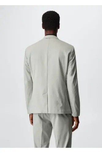 Dar Kesim Pamuklu Blazer Ceket - Buz Grisi - 4