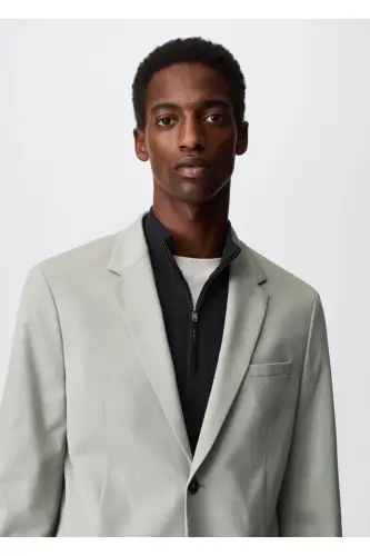 Dar Kesim Pamuklu Blazer Ceket - Buz Grisi - 7