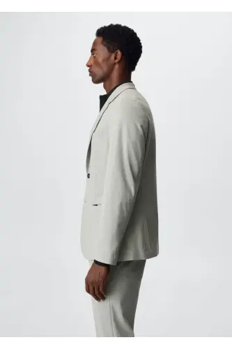 Dar Kesim Pamuklu Blazer Ceket - Buz Grisi - 8