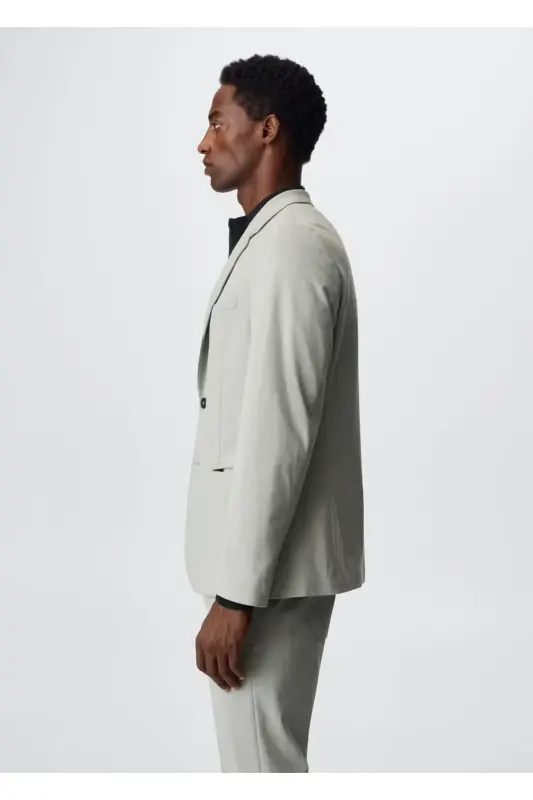 Dar Kesim Pamuklu Blazer Ceket - Buz Grisi - 8
