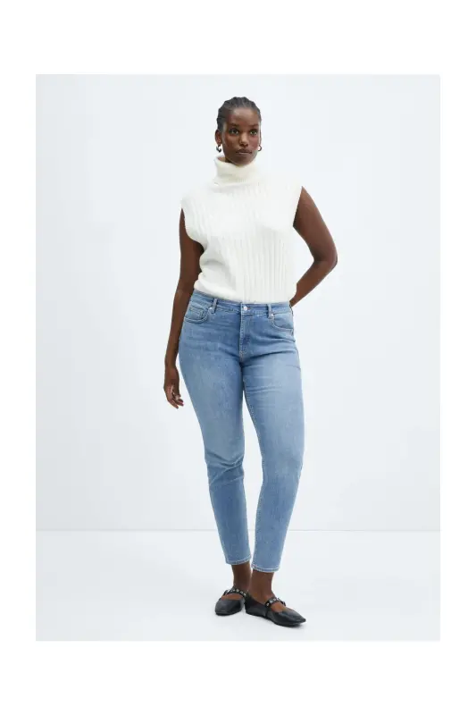 Dar kesim push-up kot pantolon - Orta Mavi - 5