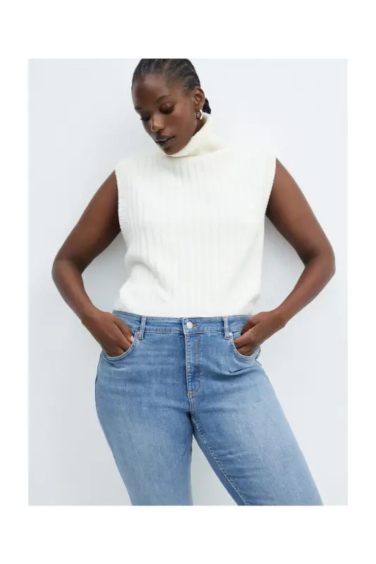 Dar kesim push-up kot pantolon - Orta Mavi - 7