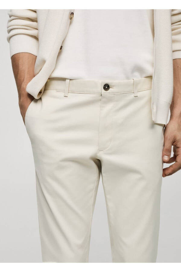 Dar Kesim Serj Chino Pantolon-Açık/Pastel Gri - 7