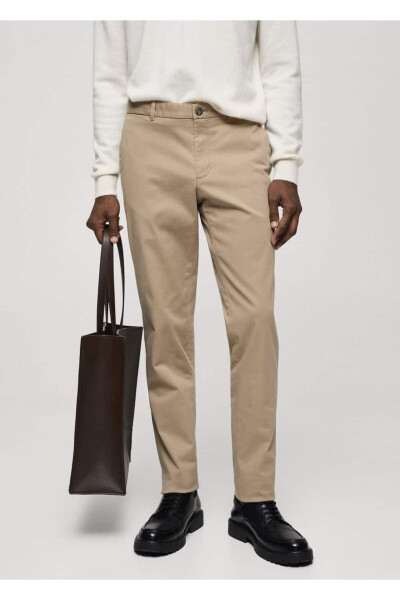 Dar kesim serj chino pantolon-Bej - 3