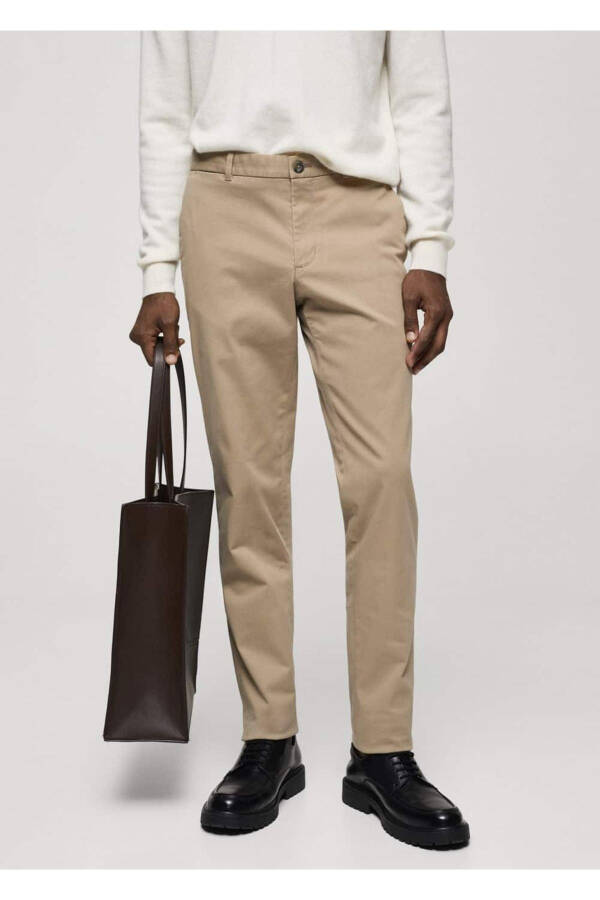 Dar kesim serj chino pantolon-Bej - 3