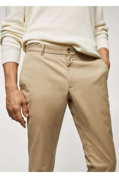 Dar kesim serj chino pantolon-Bej - 7