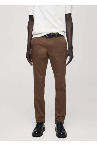 Dar kesim serj chino pantolon-Kahverengi - 2