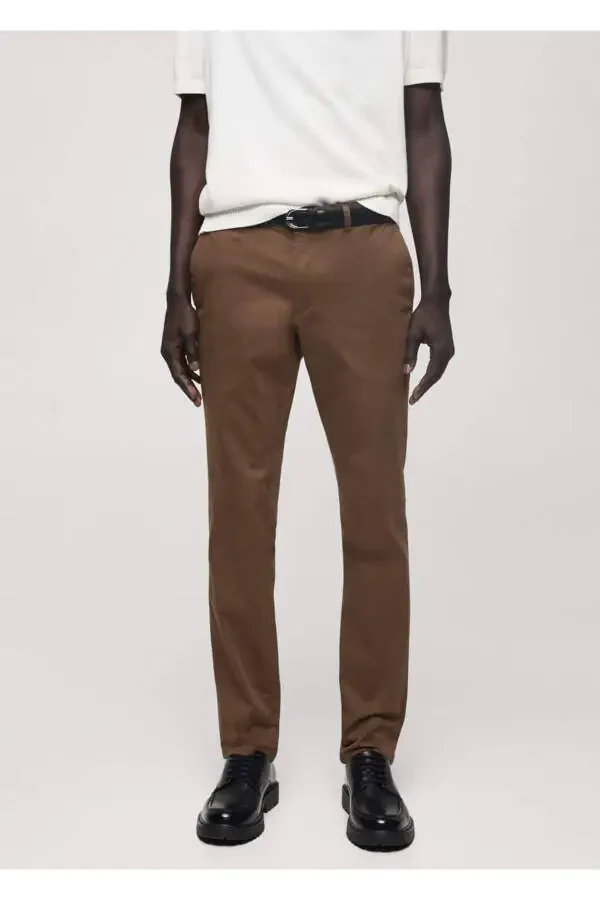 Dar kesim serj chino pantolon-Kahverengi - 2