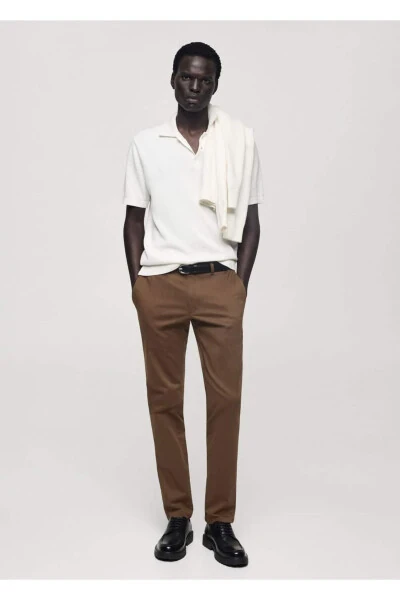 Dar kesim serj chino pantolon-Kahverengi - 3