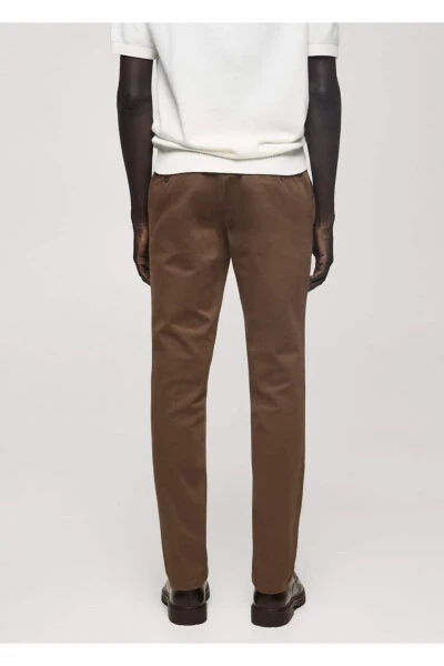 Dar kesim serj chino pantolon-Kahverengi - 5