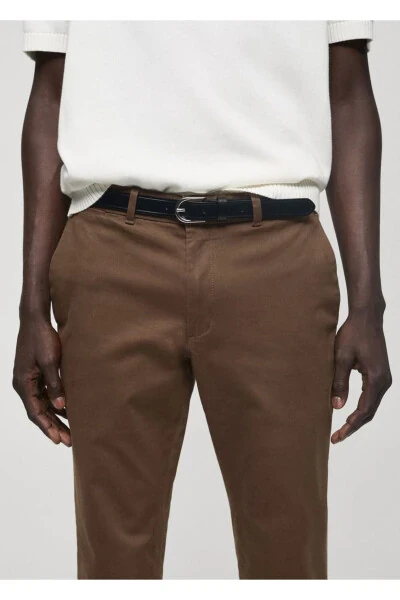 Dar kesim serj chino pantolon-Kahverengi - 6