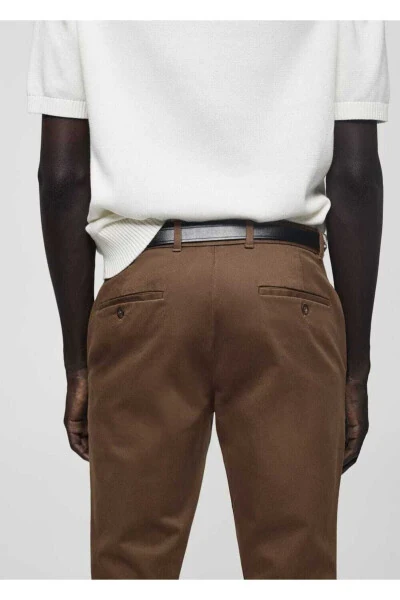 Dar kesim serj chino pantolon-Kahverengi - 8
